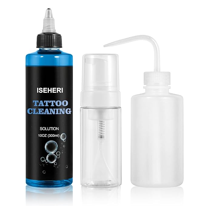 Ultra Concentrated Tattoo Cleaning Soap (10 oz) with 120ml Foaming Bottle and 8 oz Squeeze Bottle – Tattoo Supplies for Tattoos, Piercings, Skin and Equipment Cleaning(blue)