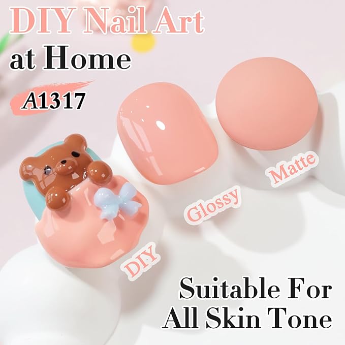 Double Rhythm 0.50 OZ Gel Polish Same Color Same Bottle Golden Round Translucent Hema Free Neutral Natural Milky 15 ML Jelly UV Polish Art DIY at Home (Pastel Pink Orange-C1317)