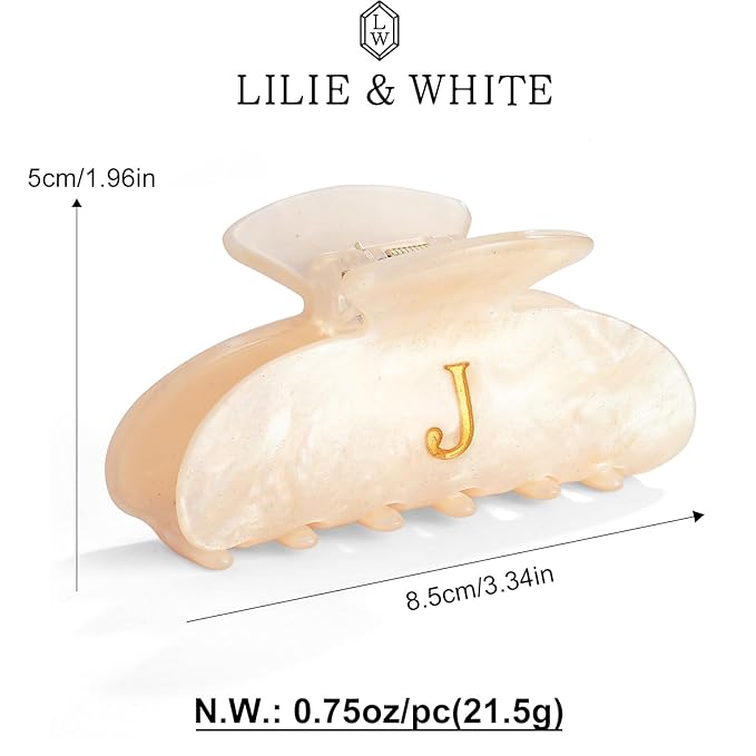 LILIE&WHITE Acrylic Letter Hair Clips For Women Stylish J Monogram Hair Claw Alphabet Hair Clip Fashion Glitter Claw Clips Elegant And Durable Hair Accessory Large Hair Clips J