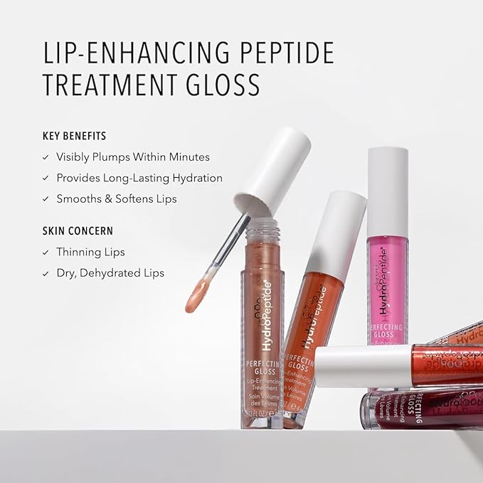 HydroPeptide Perfecting Gloss, Lip Plumping Gloss & Hydrating Treatment, Volumizing Collagen-Boosting Enhancer with Hyaluronic Acid & Peptides, Palm Spring Pink, 0.17 Ounce