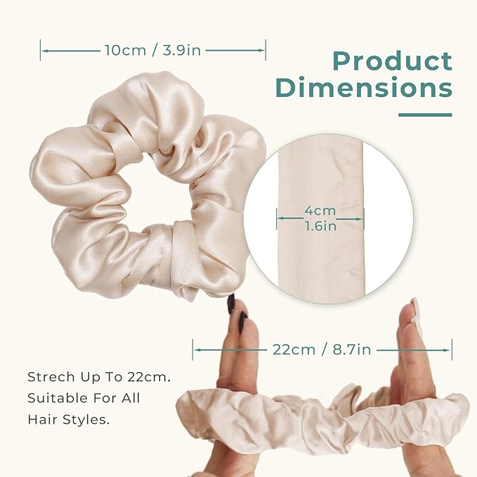 100% Mulberry Silk Scrunchies for Women and Girls,Pure Silk Hair Tie,No-Crease Ponytail Holder,Soft & Gentle on Hair,Elastic Band for All Hair Types,1 Pack,Champagne