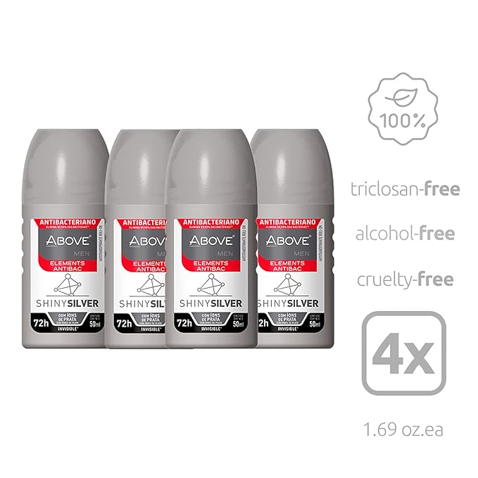 ABOVE Roll-On Elements Set, Shiny Silver, 4 Pcs - Ball Deodorant for Men - 72-Hour Protection - Amazing Fragrance - Dry Touch - No Stains