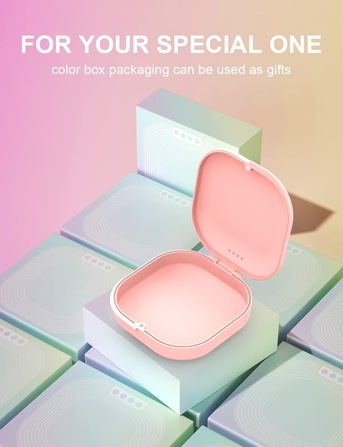 Retainer Case Compatible with Invisalign - Slim Mouth Guard Case with Remover Tool and Brush, Pink