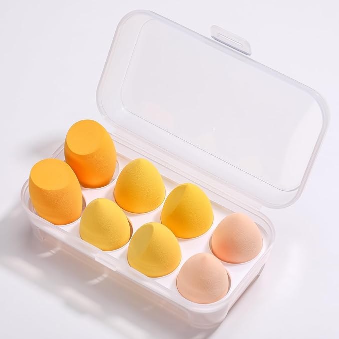 ABC Glow Beauty Blender Sponge Set – 8-Pack | Flawless Makeup Application | Latex-Free, Ultra-Soft, Reusable Makeup Sponges with Travel Case | For Liquid, Cream & Powder (Yellow)