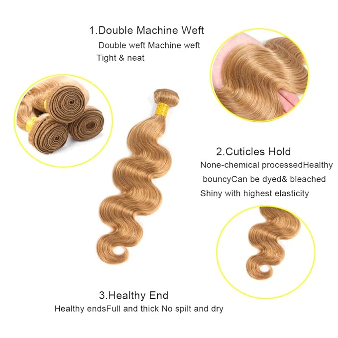 Color 27 Human Hair Bundles Blonde Body Wave Bundles Human Hair 26 28 30 Inch Blonde Body Wave Human Hair Bundles Honey Blonde Bundles Double Weft Hair Extensions