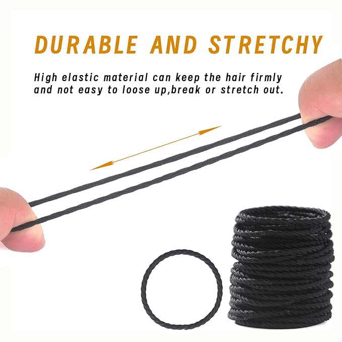 Youxuan No Damage Soft Polyester Hair Ties, No Tug Scrunchies Hair Bands with Strong Elasticity - Black, 50 Pieces