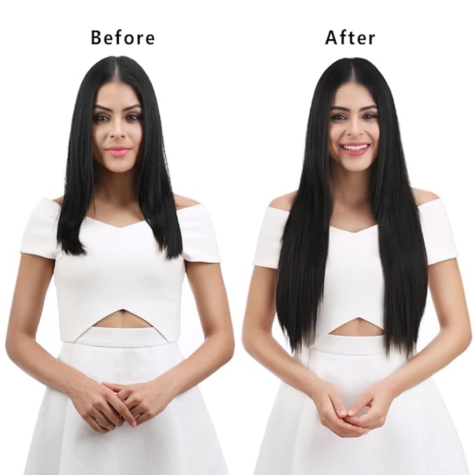 REECHO 26" Straight Super Long 4 PCS Set Thick Clip in on Hair Extensions Natural Black