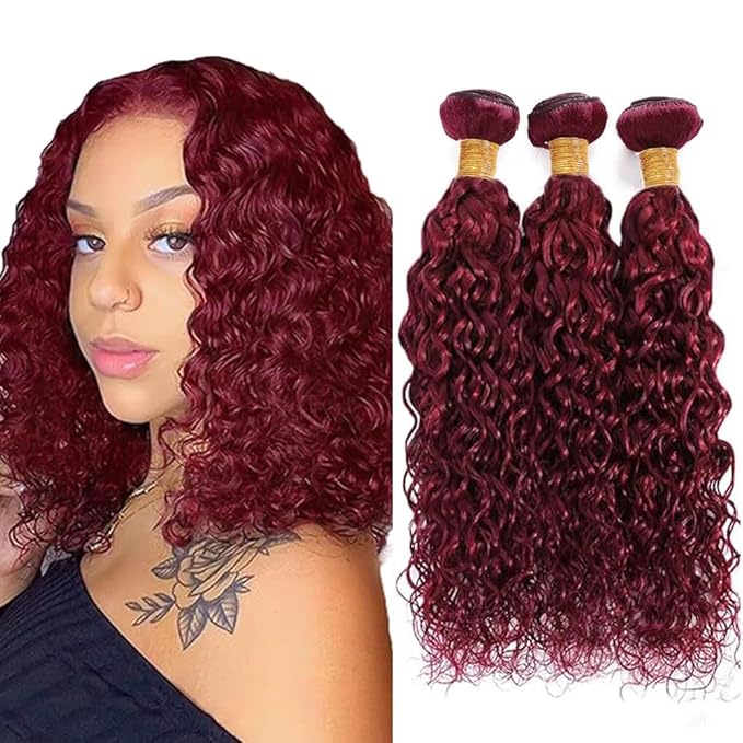 Burgundy Human Hair Bundles 99J Water Wave 3 Bundles 12 14 16 inch 8A Brazilian Unprocessed Virgin Hair Color Red Bundle 150g