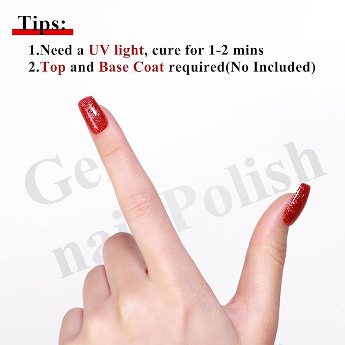 Imtiti 10ml Red Glitter Gel Nail Polish Long Lasting Soak Off UV Led Christmas Red Gel Polish Salon DIY at Home Gift for Women 1Pcs