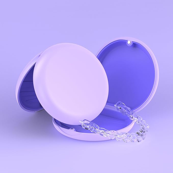 2 Pack Retainer Case, Compatible with Invisalign, Orthodontic Aligner Case with Removal Tool and Brush, Purple