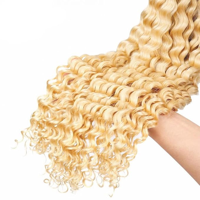 Freiuoke Blonde Human Hair Bundles 613 Deep Wave Bundle Brazilian Unprocessed Virgin Hair 3 Bundles 26 28 30 Inch Blonde Deep Wave Bundle