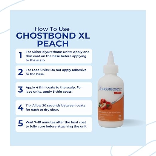 GHOSTBOND XL Hair Replacement Adhesive - 5oz - Invisible Bonding Wig Glue: Extra Moisture Control - Water & Oil-Resistant, Light Hold for Poly and Lace Hairpiece, Wig, Toupee Systems, (Peach)