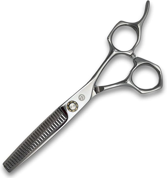 Professional Hair Cutting Scissors - 6 or 7 Inch Sizes - Convex Blade - Japanese 440C Stainless Steel - For Wet or Dry Cutting - Saki Shears Musashi For Hairdressers and Barbers (Thinning 6 Inches)