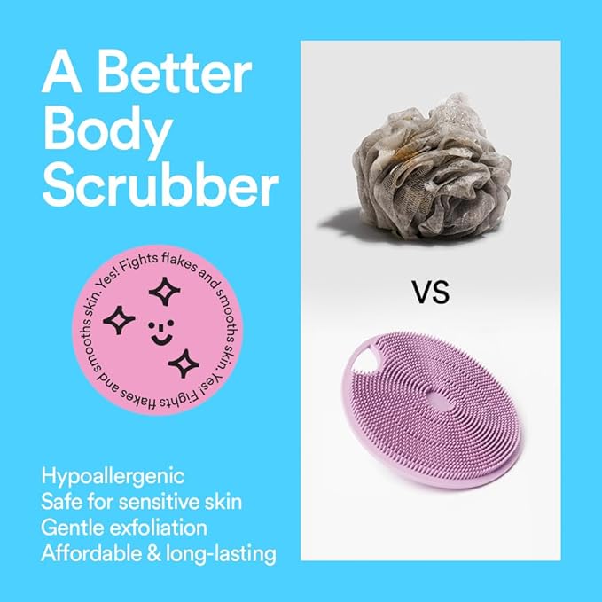 Boie USA Body Scrubber with Handle - Hygienic, Exfoliating Loofah Alternative - Feels Like Silicone Scrubber Gentle on Sensitive Skin, Hypoallergenic, BPA & Latex-Free, Made in The USA