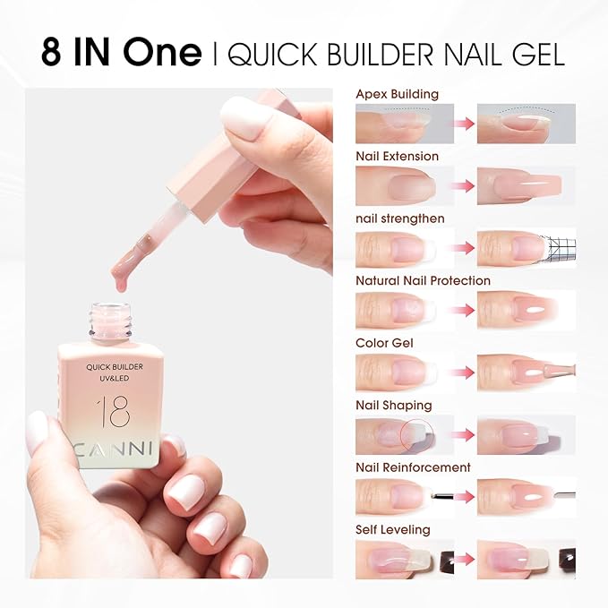 CANNI 6 Pcs 9 Ml Nude Pink Quick Builder Nail Gel Polish Set- Jelly Pink Builder for Nails Strengthener Gel Thickening Extension for Beginners DIY Home Salon Manicure