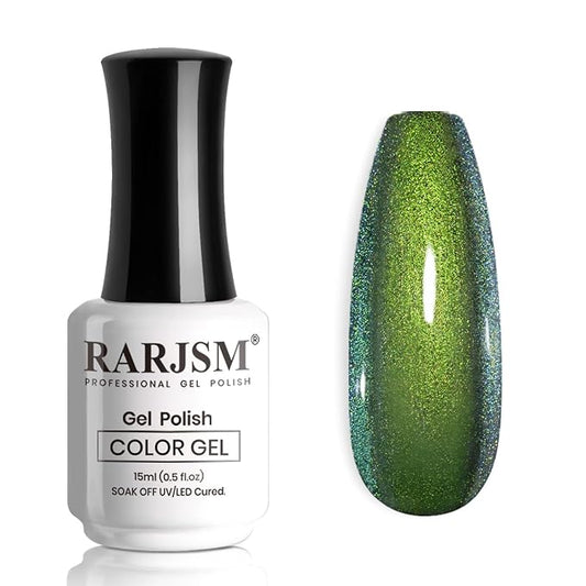 RARJSM Chameleon Glitter Gel Nail Polish Green to Blue Color Changing Pigments Gel Polish 15ML Multichrome Holographic Sparkle Shimmer Nail Gel Varnish Soak Off Curing Requires DIY at Home Salon