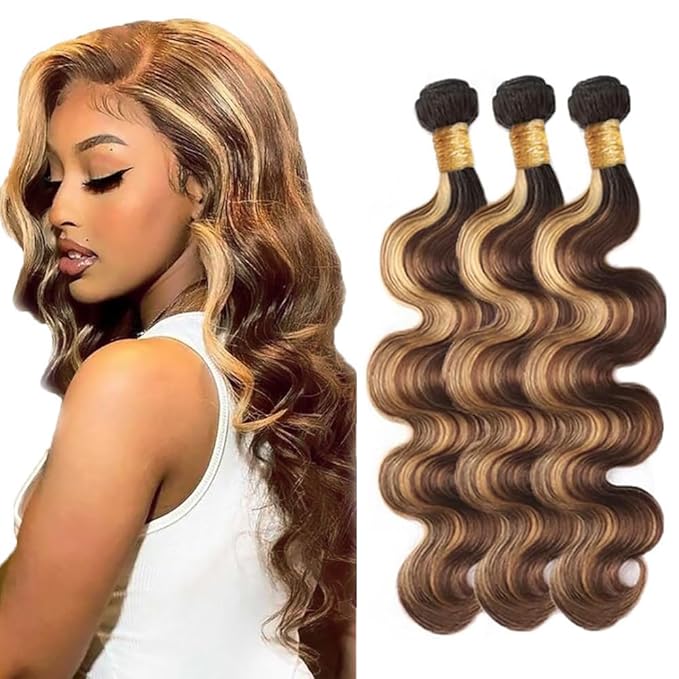 Honey Blonde Body Wave Bundles P4/27 Body Wave Bundle 14 16 18 Inch Brazilian Virgin Hair 3 Bundles Color 27 Hair Extensions