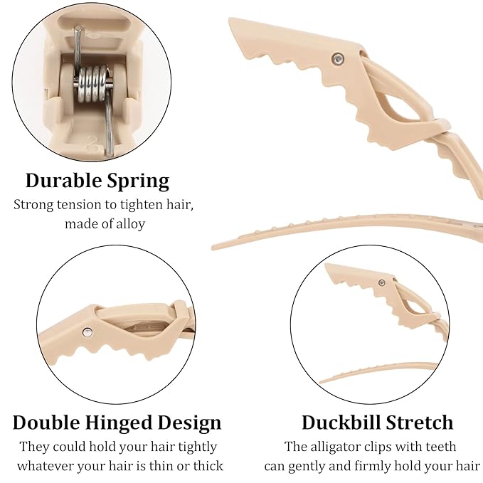 24 Pack Alligator Hair Clips for Styling, Sectioning Crocodile hair Clips Professional Barber Accessories for Salon of Thick Curly Volume Hair (Beige)