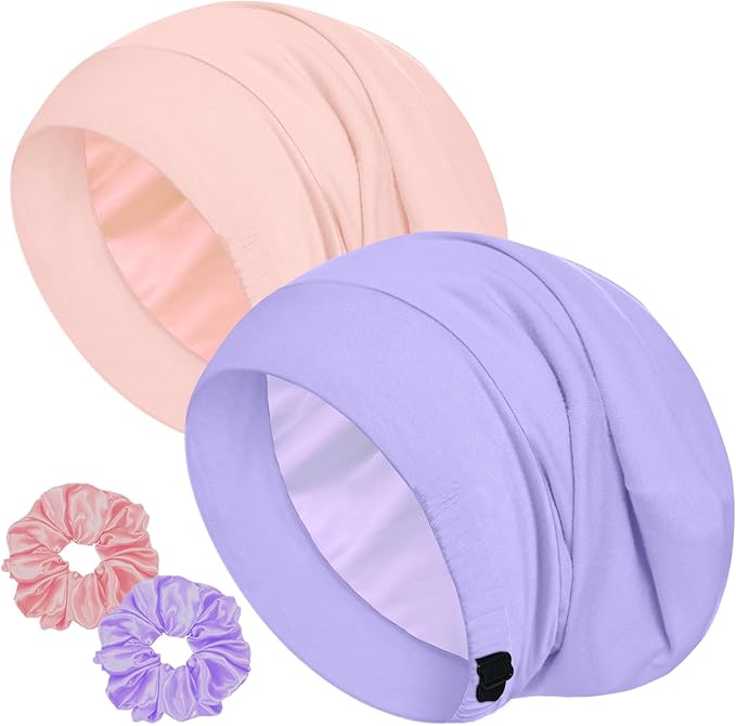 Sleep Cap Bonnet for Sleeping, Adjustable Cooling Ice Silk Lined Hair Bonnets for Natural Curly Braids Beanie Hat Women Men