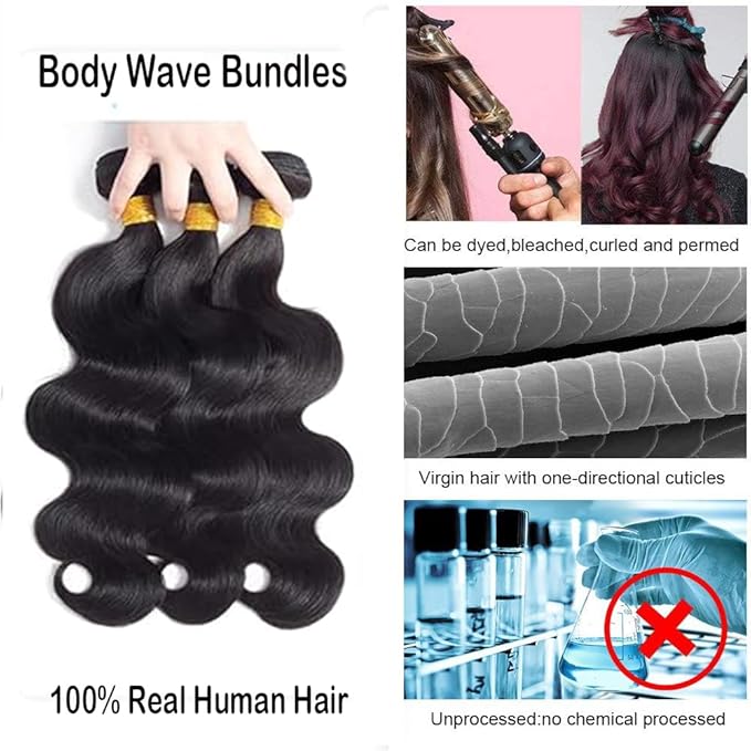 12A Human Hair Bundles Body Wave 3 Bundles 16 18 20 Inch Weave 100% Unprocessed Brazilian Human Hair Bundles（16 18 20）