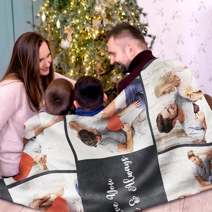 Custom Sherpa Fleece Blanket with Photos, Text, Soft, Warm, Fuzzy - Personalized Couples Gifts for Boyfriend, Girlfriend - Customized Picture Blanket for Birthday, Anniversary, Christmas