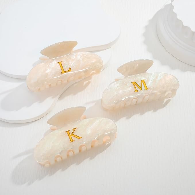 LILIE&WHITE Christmas Gift Acrylic Letter Hair Clips For Women Stylish M Monogram Hair Claw Alphabet Hair Clip Fashion Glitter Claw Clips Elegant And Durable Hair Accessory Large Hair Clips M