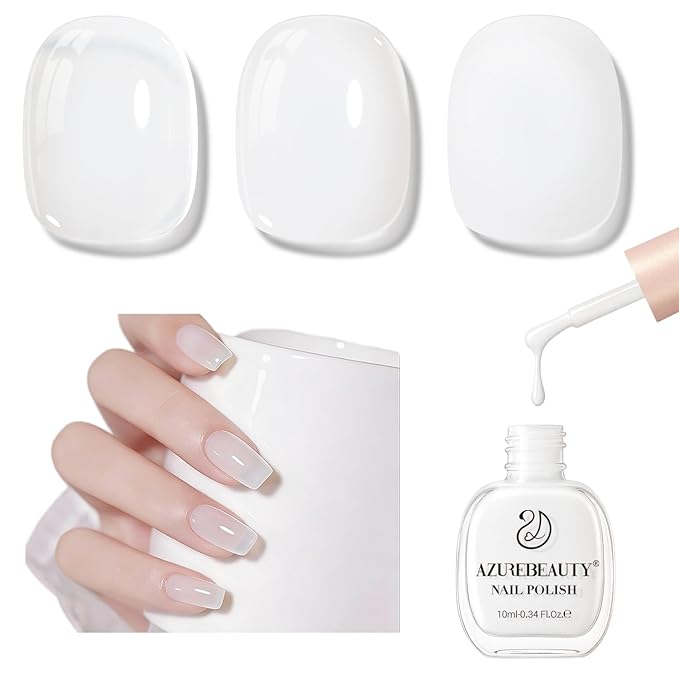 AZUREBEAUTY Milky White Translucent Nail Polish – Quick Dry, Long-Lasting, Natural Jelly Glossy Finish for DIY Manicure & Nail Art, Salon Quality for Women