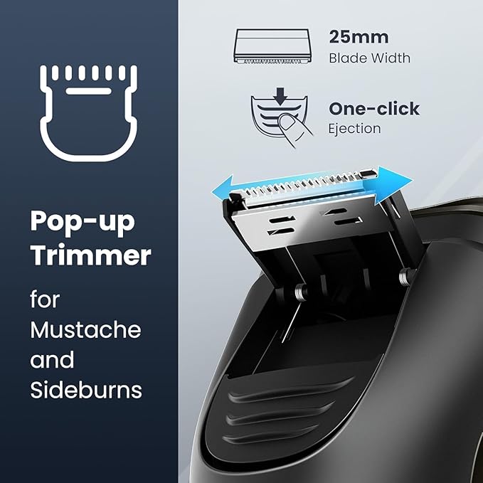 Electric Razor for Men Cordless: Wet/Dry Rotary Shaver Waterproof - USB Fast Charging & Sensitive Skin Care - Pop up Trimmer & Precision Blades Luxury Black Upgraded
