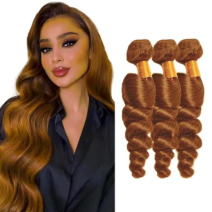 Color 30 Human Hair Bundles Light Brown Loose Wave Bundles Human Hair 22 24 26 Inch Brazilian Virgin Remy Hair 3 Bundles Hair Extensions Brown Bundles