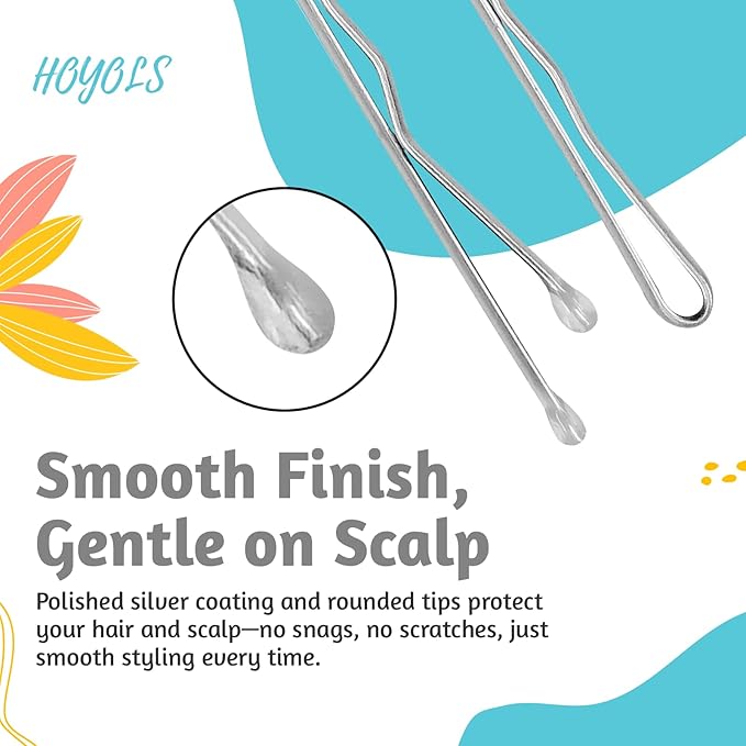 HOYOLS Silver Bobby Pins for Women, 150 Pcs in 3 Sizes (1.9", 2.4", 2.7") for Buns, Updos Styling, Non-Slip Crimped Hair Pins for Thick Fine Hair