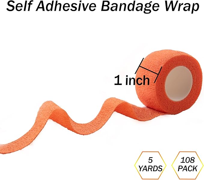 BQTQ 108 Rolls Self Adhesive Bandage 1 Inch Colored Self Stick Athletic Wrap Tape Self Adherent Stretch Bandages for Wrist Ankle Swelling Sprains (Rich Color)