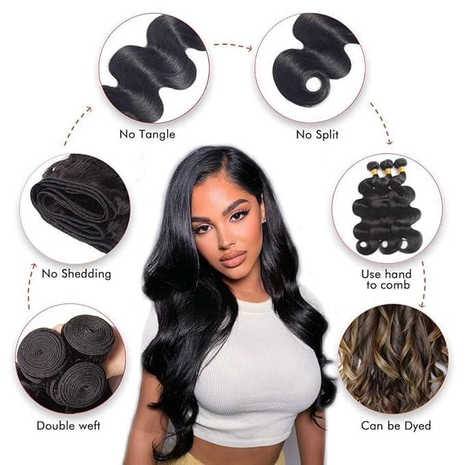 Human Hair Bundles 24 24 24 Inch 12A Body Wave Bundles Human Hair 100 Percent Unprocessed Brazilian Weave Bundles Human Hair Extensions For Black Women Natural Color