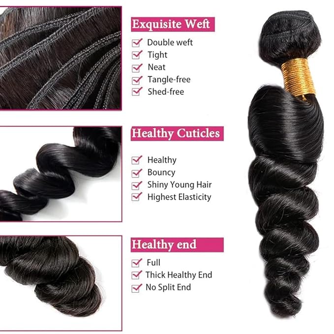 Human Hair Bundles Loose Wave Bundles Human Hair 14 16 18 inch Loose Deep Wave Bundle Natural Black Color 300g