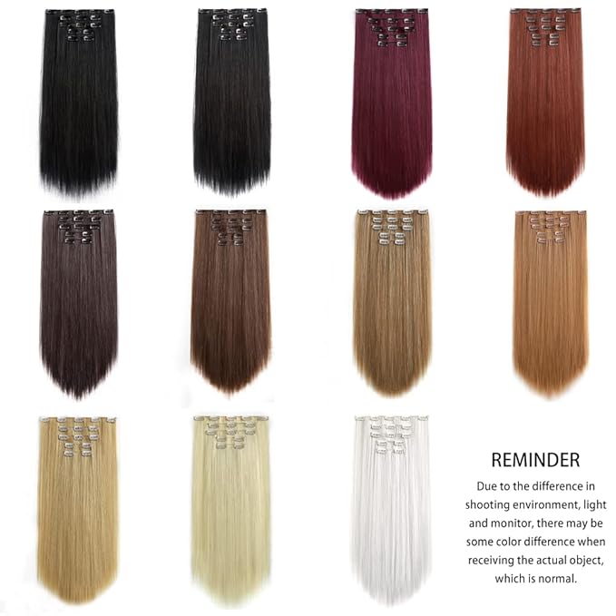 White Clip in Extension Straight 22" Long Synthetic Thick Clips on Hair Piece for Women 5PCS Black Curly Wavy 18" Cheap Brown Blonde Red Soft Natural Full Head Weddings Party Daily Use 5 Oz