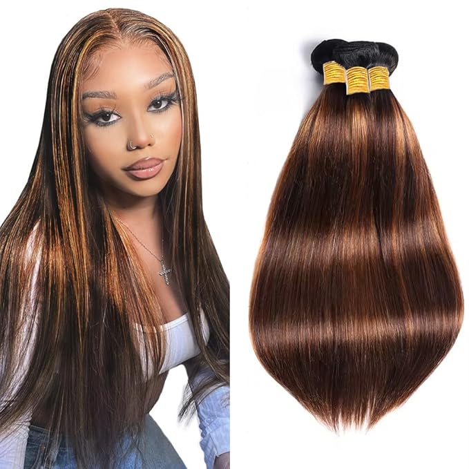 Color 30 Bundles Human Hair Highlight Straight Bundle 16 18 20 Inch Brazilian Virgin Hair 3 Bundles P4/30 Straight Bundle Hair Extensions