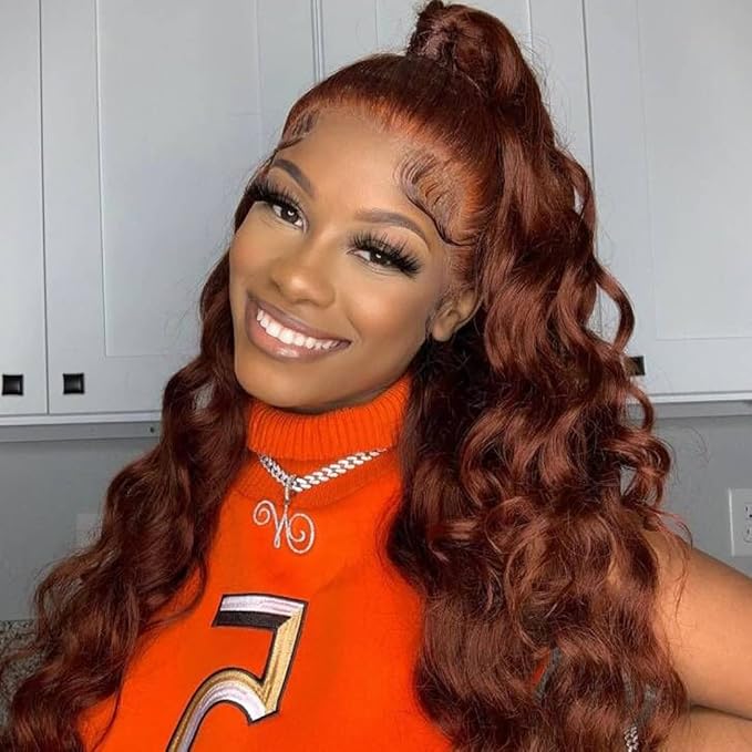 UNICE Reddish Brown Body Wave Human Hair 3 Bundles with 4x4 lace closure Free Part Brazilian Remy Hair Copper Red Wavy Bundles and Closure Colored Human Hair Extensions 18 18 20+16 inch Closure