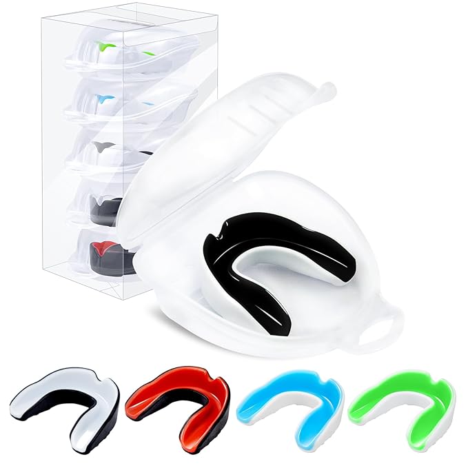 MENOLY 5 Packs Kids Mouth Guard - BPA Free Toddler Mouth Guard for Boys Girls with Portable Case, Mouth Guard Football for Boxing, Basketball, Lacrosse, MMA, Hockey, Wrestling, Soccer