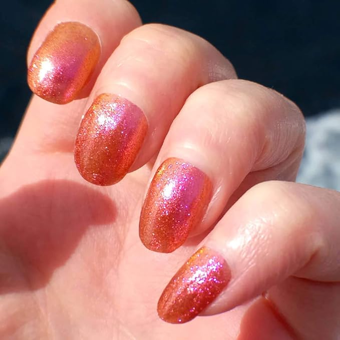 MODE Sparkly Copper, Red, Pink, Gold Shifting Shimmer Nail Polish FILTHY RICH SOUL Long Lasting Nail Lacquer Color, Chip Resistant Strength, Nourishing Care Protection, Made in NY USA