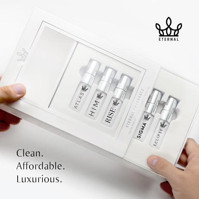 Eternal Discovery Set Men's Modern & Niche 6x3ml Sample Sprayers - Long-lasting - Clean Ingredients - Eternal Aventus - Eternal Him - Eternal Rise - Eternal Hunt - Eternal Sigma - Eternal Eclipse