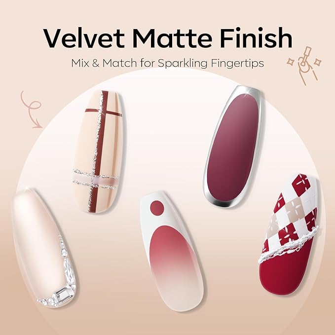 modelones 2PCS Matte Gel Top Coat Chrome Proof, Powder-Resistant No Wipe Velvet Finish Clear Gel Polish For Nail Art Painting Chrome Isolation Long Lasting DIY U V Manicure Winter Xmas Gift for Women