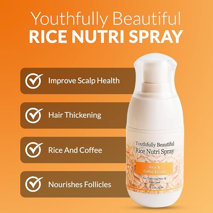 Youthfully Beautiful Rice Nutri Spray and Shampoo Bar Set Thickens Hair Supports Healthy Growth Rice Coffee Extract for Thinning Hair and Hair Loss Natural Cleanser Scalp Treatment