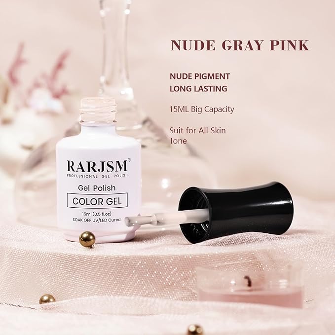 RARJSM Nude Gel Nail Polish Pale Pink White Neutral Color Skin Tone Gel Polish 15ml Single Bottle Transparent Sheer Jelly Pink Nail Gel Polish Soak off UV LED Cured for Home Salon DIY Manicure