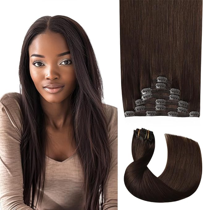 26 Inch #4 Brown Clip in Hair Extensions - Real Remy Human Hair, 120g 7pcs, Chocolate Brown Human Hair Extensions Clip ins for Women