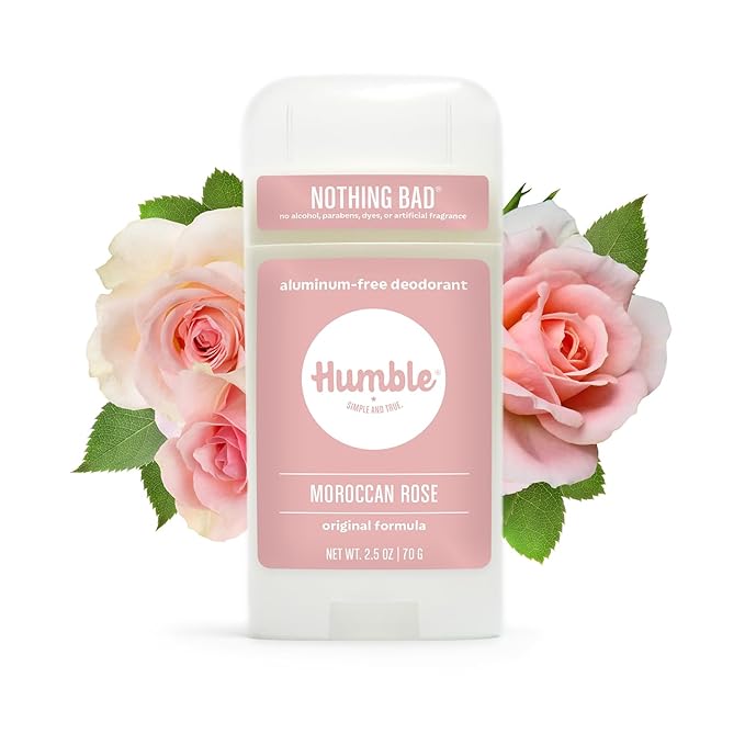 HUMBLE BRANDS Original Formula Aluminum-free Deodorant. Long Lasting Odor Control with Baking Soda and Essential Oils, Moroccan Rose, 2.5 oz, 3 Pack