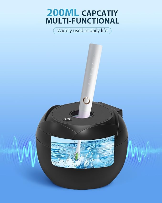 Ultrasonic Retainer Cleaner-45kHz Retainer Cleaner Machine,4 Modes Ultrasonic Cleaner for Dentures, Aligners,Mouth Guards, Braces,Toothbrush,Jewelry-200ML Dental Pod(Black)