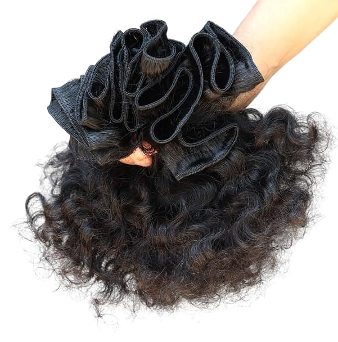 IDM Raw Indian Hair Weft Bundles, Natural Soft Curly, 100% Human Hair (16" 18" 20" 3Bundles Curly)