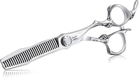 JASON 6" Thinning Hair Scissors 30-Tooth Scissor Barber Hair Cutting Scissor Stylist Salon Trimming Shears with Flower Engraved Offset Handle for Women Men