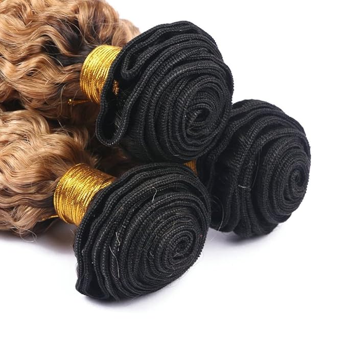 Freiuoke 1B27 Bundle Human Hair Ombre Deep Wave Bundles Color 27 Bundle 18 20 22 Inch Brazilian Virgin Remy Hair 3 Bundles