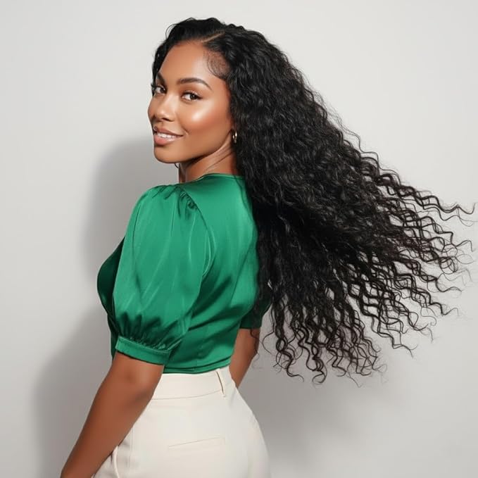 36 Inch Deep Wave Lace Front Wigs Human Hair, 13x6 HD Wet and Wavy Lace Front Wigs, Curly Human Hair Wig, 180 DensityDeep Wave Wig, Pre Plucked & Glueless, Natural Color