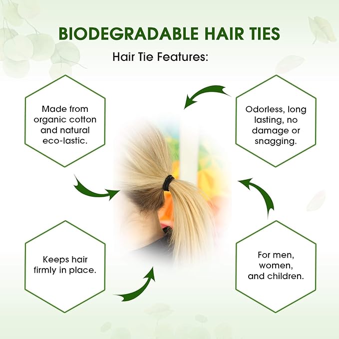BIODEGRADABLE Elastic Hair Ties for Women & Men - Organic No Crease Blonde Hair Tie Ponytail Holders and Hairties for Buns - Plastic Free Hairbands for Women and Mens Hair - 5mm (27 count)